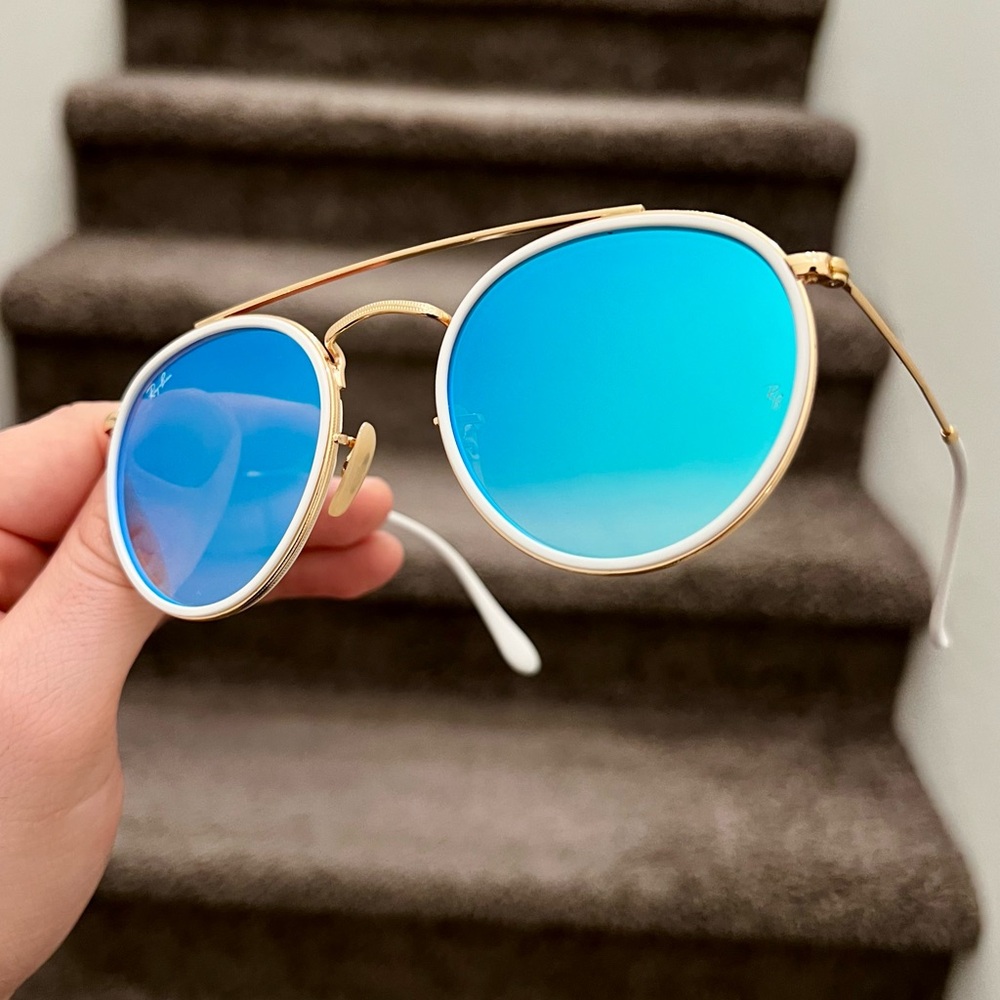 NEW Ray-Ban Round Double Bridge RB3647N 51-22 Sunglasses - Gold/Blue - Picture 4 of 6